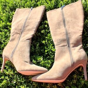 Suede Tan Heeled Boots for Women